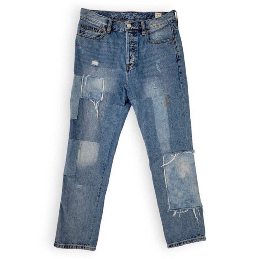 We The Free Patchwork Distressed Straight Jeans 27 Boho Y2K Festival Denim